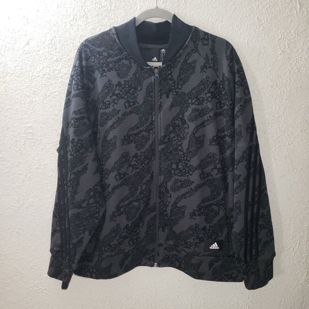 EUC adidas Sz 2XL Women's Future Icons Animal Print Black Jacket Bomber Full Zip